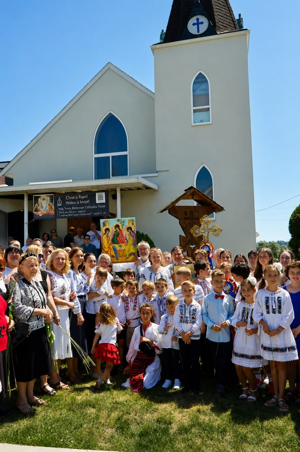Parish community gathered in front of Holy Trinity Romanian Orthodox Parish