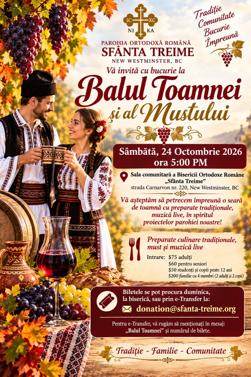 Balul Toamnei si al Mustului - Sambata, 24 Octombrie 2026, ora 5:00 PM